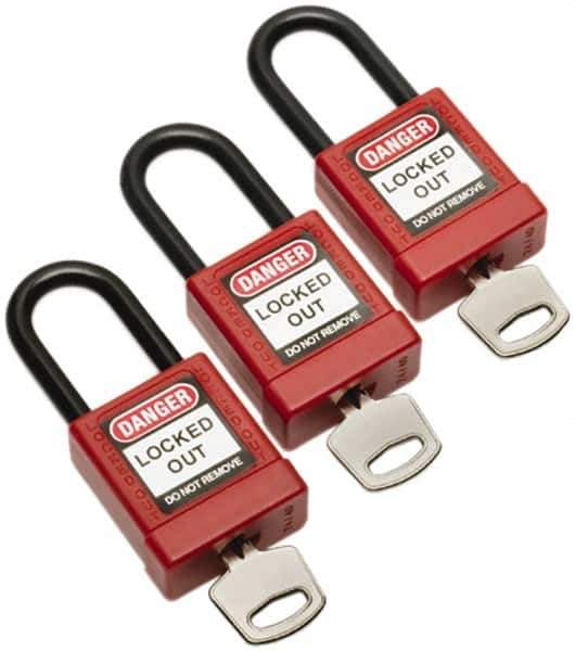 Ability One - Keyed Different Nonconductive Lockout Padlock - 1-1/2" Shackle Clearance, 1-3/8" Shackle Diam, 1-7/8" Body Height x 1-3/8" Body Width, Red - All Tool & Supply