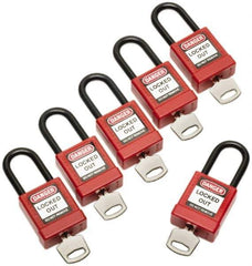 Ability One - Keyed Alike Nonconductive Lockout Padlock - 1-1/2" Shackle Clearance, 1-3/8" Shackle Diam, 1-7/8" Body Height x 1-3/8" Body Width, Red - All Tool & Supply