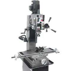 Jet - 1 Phase, 19-11/16" Swing, Geared Head Mill Drill Combination - 32-1/4" Table Length x 9-1/2" Table Width, 20-1/2" Longitudinal Travel, 8-1/4" Cross Travel, 6 Spindle Speeds, 1.5 hp, 115/230 Volts - All Tool & Supply