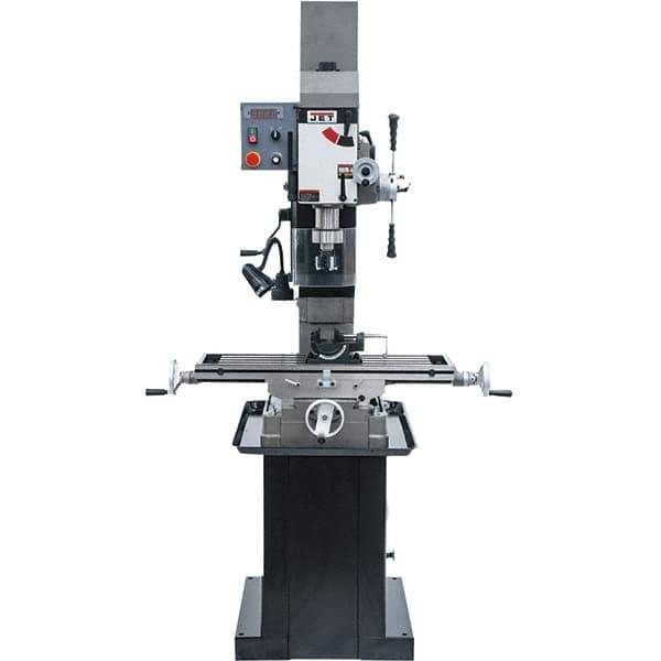 Jet - 3 Phase, 19-11/16" Swing, Geared Head Mill Drill Combination - 32-1/4" Table Length x 9-1/2" Table Width, 20-1/2" Longitudinal Travel, 8-1/4" Cross Travel, Variable Spindle Speeds, 1.5 hp, 230 Volts - All Tool & Supply