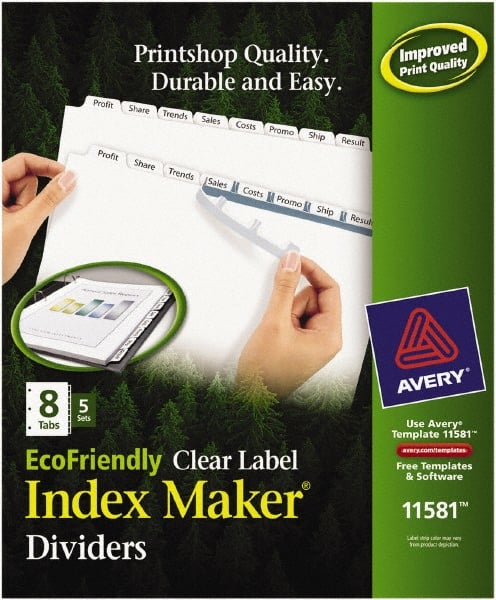 AVERY - 11 x 8 1/2" 1 to 8" Label, 8 Tabs, 3-Hole Punched, Customizable Divider - Exact Industrial Supply