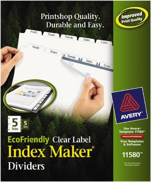 AVERY - 11 x 8 1/2" 1 to 5" Label, 5 Tabs, 3-Hole Punched, Customizable Divider - Exact Industrial Supply