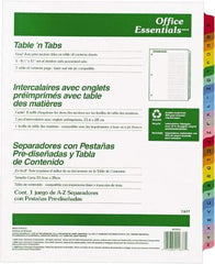 Office Essentials - 11 x 8 1/2" A to Z Label, 26 Tabs, 3-Hole Punched, Preprinted Divider - Multicolor Tabs, White Folder - All Tool & Supply