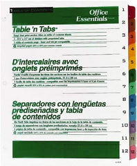 Office Essentials - 11 x 8 1/2" 1 to 12" Label, 12 Tabs, 3-Hole Punched, Preprinted Divider - Multicolor Tabs, White Folder - All Tool & Supply