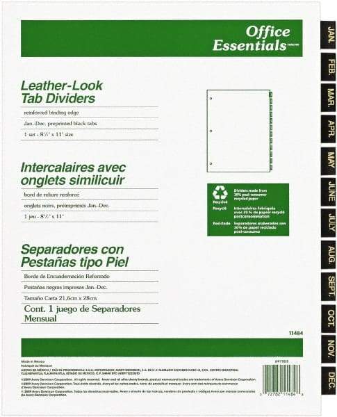 Office Essentials - 11 x 8 1/2" Jan to Dec Label, 12 Tabs, 3-Hole Punched, Preprinted Divider - Black Tabs, Buff Folder - All Tool & Supply