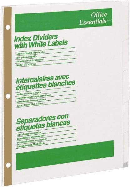 Office Essentials - 11 x 8 1/2" 1 to 5" Label, 5 Tabs, 3-Hole Punched, Customizable Divider - White - All Tool & Supply