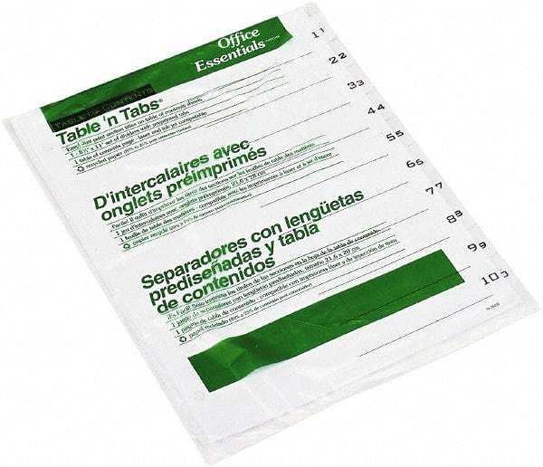 Office Essentials - 11 x 8 1/2" 1 to 10" Label, 10 Tabs, 3-Hole Punched, Preprinted Divider - White - All Tool & Supply