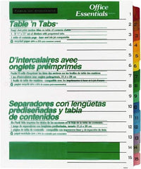 Office Essentials - 11 x 8 1/2" 1 to 15" Label, 15 Tabs, 3-Hole Punched, Preprinted Divider - Multicolor Tabs, White Folder - All Tool & Supply