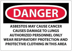 NMC - "Danger - Asbestos May Cause Cancer", 10" Long x 14" Wide, Rigid Plastic Safety Sign - Rectangular, 0.05" Thick, Use for Hazardous Materials - All Tool & Supply