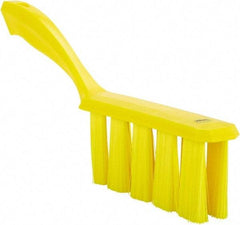 Vikan - 3.9" Bristle Length, Polyester Cleaning & Finishing Brush - 3" Long x 6-1/2" Wide Head, 13" OAL, Easy Grip Handle, Yellow, Polypropylene Block - All Tool & Supply