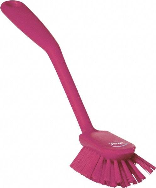 Vikan - 2.4" Bristle Length, Polyester Cleaning & Finishing Brush - 2-1/2" Long x 2.4" Wide Head, 10.8" OAL, Easy Grip Handle, Pink, Polypropylene Block - All Tool & Supply