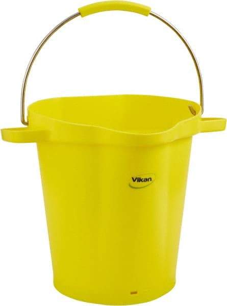 Vikan - 5 Gal, 18" High, Polypropylene Round Yellow Single Pail with Pour Spout - Handle Included, 15.4mm Top Length x 18.9" Top Width x 18.9" Top Diam - All Tool & Supply