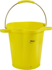 Vikan - 5 Gal, 18" High, Polypropylene Round Yellow Single Pail with Pour Spout - Handle Included, 15.4mm Top Length x 18.9" Top Width x 18.9" Top Diam - All Tool & Supply