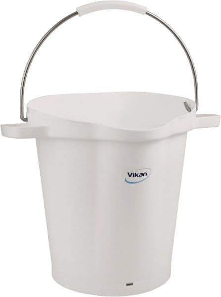 Vikan - 5 Gal, 18" High, Polypropylene Round White Single Pail with Pour Spout - Handle Included, 15.4mm Top Length x 18.9" Top Width x 18.9" Top Diam - All Tool & Supply