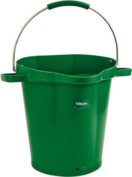 Vikan - 5 Gal, 18" High, Polypropylene Round Green Single Pail with Pour Spout - Handle Included, 15.4mm Top Length x 18.9" Top Width x 18.9" Top Diam - All Tool & Supply