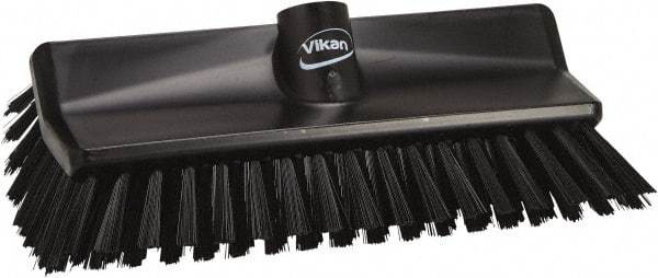 Vikan - 3.9" Bristle Length, Polyester Scrub Brush - 5-1/2" Wide Head, 3.9" OAL, European Threaded Handle, Black, Polypropylene Block - All Tool & Supply