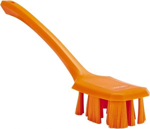 Vikan - 2-3/4" Bristle Length, Polyester Scrub Brush - 12" Long x 2-7/8" Wide Head, 15-1/2" OAL, Long Handle, Orange, Polypropylene Block - All Tool & Supply