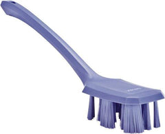 Vikan - 2-3/4" Bristle Length, Polyester Scrub Brush - 12" Long x 2-7/8" Wide Head, 15-1/2" OAL, Long Handle, Purple, Polypropylene Block - All Tool & Supply