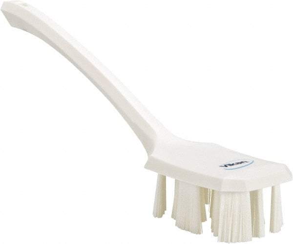 Vikan - 2-3/4" Bristle Length, Polyester Scrub Brush - 12" Long x 2-7/8" Wide Head, 15-1/2" OAL, Long Handle, White, Polypropylene Block - All Tool & Supply