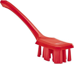 Vikan - 2-3/4" Bristle Length, Polyester Scrub Brush - 12" Long x 2-7/8" Wide Head, 15-1/2" OAL, Long Handle, Red, Polypropylene Block - All Tool & Supply