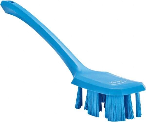 Vikan - 2-3/4" Bristle Length, Polyester Scrub Brush - 12" Long x 2-7/8" Wide Head, 15-1/2" OAL, Long Handle, Blue, Polypropylene Block - All Tool & Supply