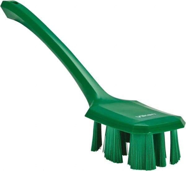 Vikan - 2-3/4" Bristle Length, Polyester Scrub Brush - 12" Long x 2-7/8" Wide Head, 15-1/2" OAL, Long Handle, Green, Polypropylene Block - All Tool & Supply