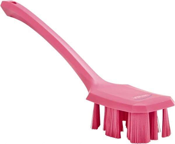 Vikan - 2-3/4" Bristle Length, Polyester Scrub Brush - 12" Long x 2-7/8" Wide Head, 15-1/2" OAL, Long Handle, Pink, Polypropylene Block - All Tool & Supply