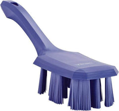 Vikan - 2-3/4" Bristle Length, Polyester Scrub Brush - 8" Long x 2-7/8" Wide Head, 10" OAL, Short Handle, Purple, Polypropylene Block - All Tool & Supply