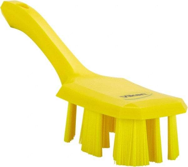 Vikan - 2-3/4" Bristle Length, Polyester Scrub Brush - 8" Long x 2-7/8" Wide Head, 10" OAL, Short Handle, Yellow, Polypropylene Block - All Tool & Supply