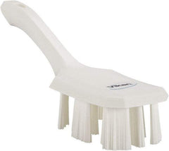 Vikan - 2-3/4" Bristle Length, Polyester Scrub Brush - 8" Long x 2-7/8" Wide Head, 10" OAL, Short Handle, White, Polypropylene Block - All Tool & Supply