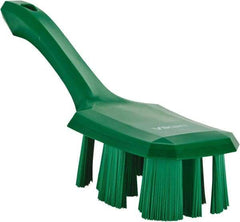 Vikan - 2-3/4" Bristle Length, Polyester Scrub Brush - 8" Long x 2-7/8" Wide Head, 10" OAL, Short Handle, Green, Polypropylene Block - All Tool & Supply