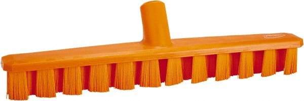 Vikan - 1-7/8" Bristle Length, Polyester Deck Scrub Brush - 1-7/8" Wide Head, 15-1/4" OAL, European Threaded Handle, Orange, Polypropylene Block - All Tool & Supply