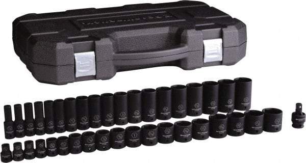 GearWrench - 39 Piece 1/2" Drive Black Finish Deep Well Impact Socket Set - 6 Points, 3/8" to 1-1/2" Range, Inch Measurement Standard - All Tool & Supply