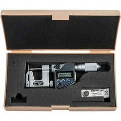 Mitutoyo - 0 to 1" Range, 0.00005" Resolution, Interchangeable Anvil Type Throat IP65 Electronic Outside Micrometer - 0.0002" Accuracy, Friction Thimble, Carbide-Tipped Face, SR44 Battery - All Tool & Supply