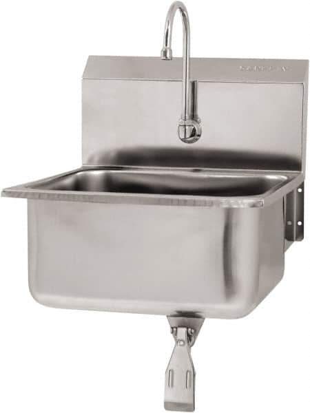 SANI-LAV - 19" Long x 16" Wide Inside, 1 Compartment, Grade 304 Stainless Steel Hand Sink Wall Mount with Single Knee Valve - 18 Gauge, 21" Long x 20" Wide x 24" High Outside, 10" Deep - All Tool & Supply