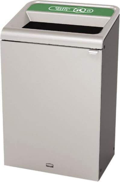 Rubbermaid - 33 Gal Gray Rectangle Decorative Indoor Single Stream Waste Receptacle - Metal, Organic Waste Graphic, 37.965" High x 24.051" Long x 19-1/2" Wide, Lid Included - All Tool & Supply