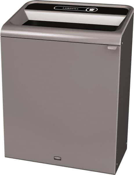 Rubbermaid - 45 Gal Gray Rectangle Decorative Indoor Single Stream Waste Receptacle - Metal, Landfill Graphic, 37.965" High x 29.132" Long x 19-1/2" Wide, Lid Included - All Tool & Supply