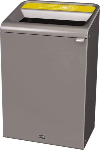 Rubbermaid - 33 Gal Gray Rectangle Decorative Indoor Single Stream Waste Receptacle - Metal, Cans Graphic, 37.965" High x 24.051" Long x 19-1/2" Wide, Lid Included - All Tool & Supply