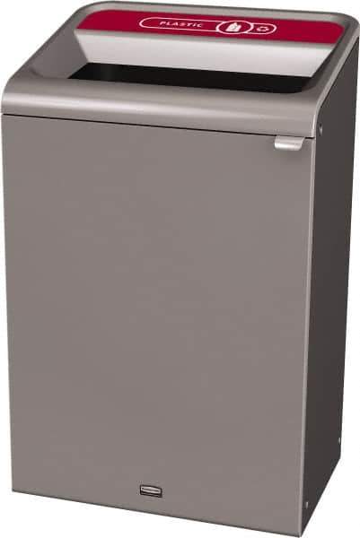 Rubbermaid - 33 Gal Gray Rectangle Decorative Indoor Single Stream Waste Receptacle - Metal, Plastic Graphic, 37.965" High x 24.051" Long x 19-1/2" Wide, Lid Included - All Tool & Supply