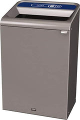 Rubbermaid - 33 Gal Gray Rectangle Decorative Indoor Single Stream Waste Receptacle - Metal, Paper Graphic, 37.965" High x 24.051" Long x 19-1/2" Wide, Lid Included - All Tool & Supply