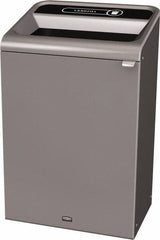 Rubbermaid - 33 Gal Gray Rectangle Decorative Indoor Single Stream Waste Receptacle - Metal, Landfill Graphic, 37.965" High x 24.051" Long x 19-1/2" Wide, Lid Included - All Tool & Supply