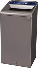 Rubbermaid - 23 Gal Gray Rectangle Decorative Indoor Single Stream Waste Receptacle - Metal, Paper Graphic, 37.965" High x 19.588" Long x 19-1/2" Wide, Lid Included - All Tool & Supply