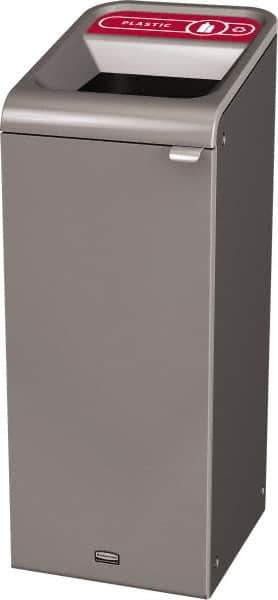 Rubbermaid - 15 Gal Gray Rectangle Decorative Indoor Single Stream Waste Receptacle - Metal, Plastic Graphic, 37.965" High x 14.784" Long x 19-1/2" Wide, Lid Included - All Tool & Supply