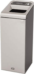 Rubbermaid - 15 Gal Gray Rectangle Decorative Indoor Single Stream Waste Receptacle - Metal, Landfill Graphic, 37.965" High x 14.784" Long x 19-1/2" Wide, Lid Included - All Tool & Supply