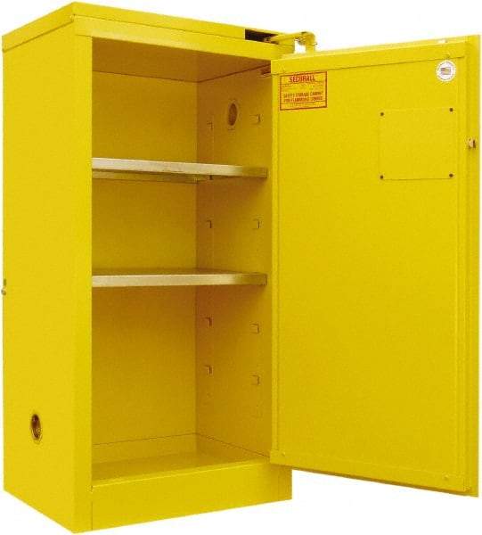 Securall Cabinets - 2 Door, 2 Shelf, Yellow Steel Standard Safety Cabinet for Flammable and Combustible Liquids - 46" High x 24" Wide x 18" Deep, Self Closing Door, 3 Point Key Lock, 20 Gal Capacity - All Tool & Supply