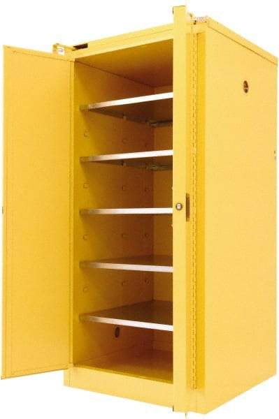 Securall Cabinets - 2 Door, 5 Shelf, Yellow Steel Standard Safety Cabinet for Flammable and Combustible Liquids - 67" High x 31" Wide x 31" Deep, Self Closing Door, 3 Point Key Lock, 120 Gal Capacity - All Tool & Supply