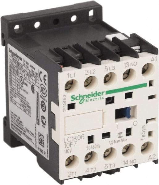 Schneider Electric - 3 Pole, 110 Coil VAC at 50/60 Hz, 6 Amp at 440 VAC, Nonreversible IEC Contactor - BS 5424, CSA, IEC 60947, NF C 63-110, RoHS Compliant, UL Listed, VDE 0660 - All Tool & Supply