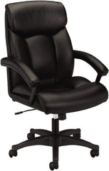 Basyx - 45-1/2" High Executive High Back Leather Chair - 27" Wide x 37-1/2" Deep, Leather Seat, Black - All Tool & Supply