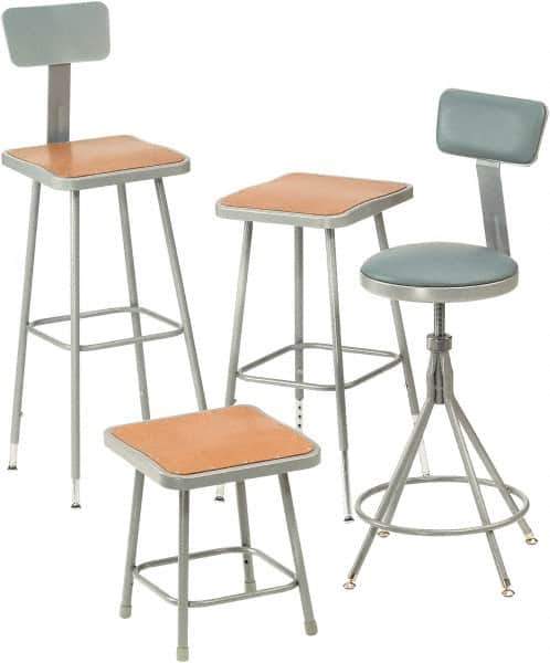 NPS - 24 Inch High, Stationary Fixed Height Stool - 16 Inch Deep x 16 Inch Wide, Hardboard Seat, Gray and Brown - All Tool & Supply