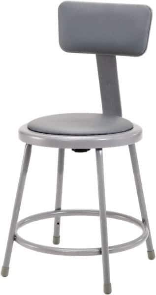 NPS - 18 Inch High, Stationary Fixed Height Stool with Adjustable Height Backrest - 14 Inch Deep x 14 Inch Wide, Vinyl Seat, Gray - All Tool & Supply